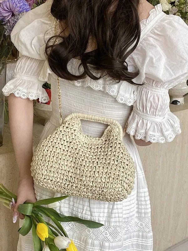 Sac � bandouli�re en paille tress�e pour femme Qo kolu