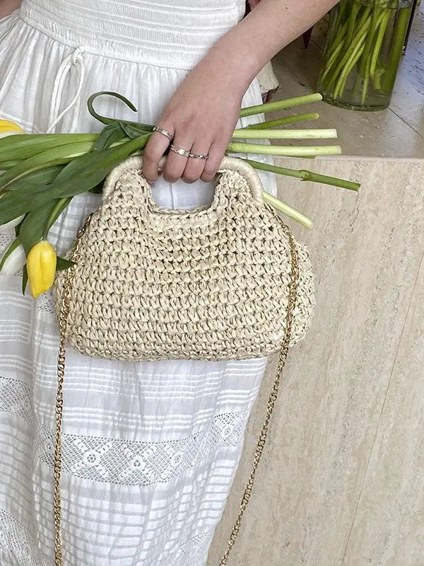 Sac � bandouli�re en paille tress�e pour femme Qo kolu