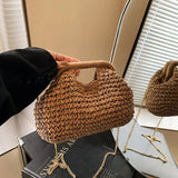 Sac � bandouli�re en paille tress�e pour femme Qo kolu