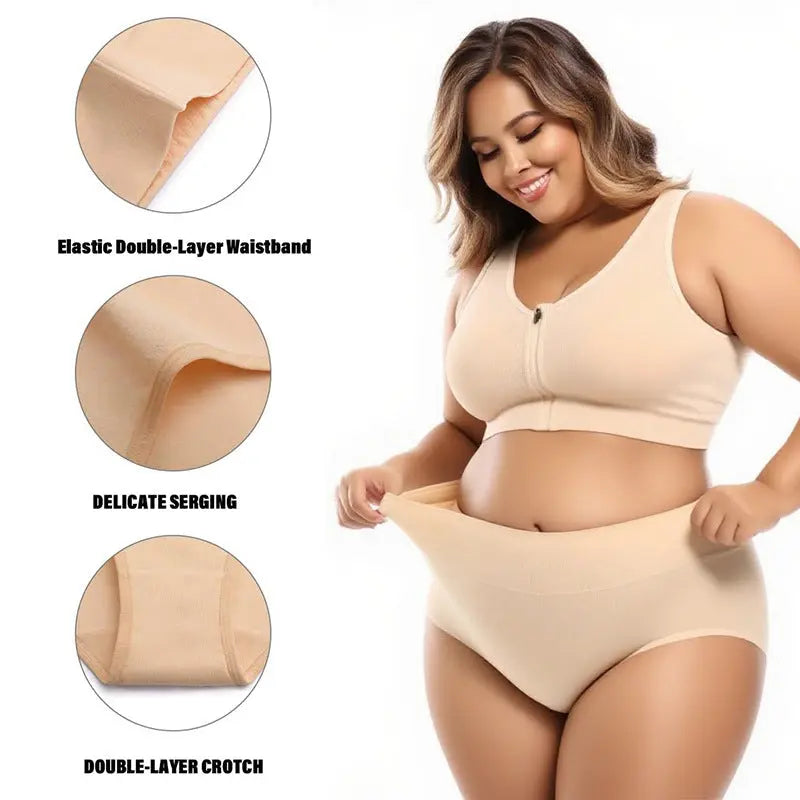 Pantalon int�rieur taille haute cintr� en pur coton pour femmes grandes tailles Qo kolu